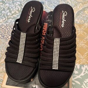 Skechers Women's Black Sandals with Rhinestone Accent